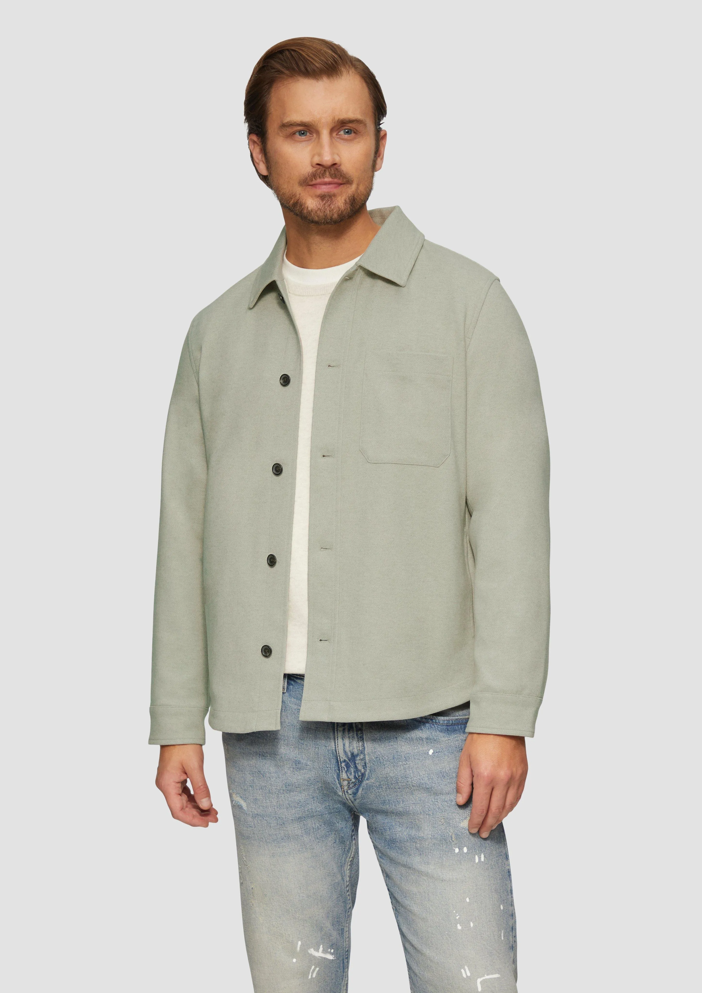 Gefüttertes Overshirt in Wolloptik mit Eingrifftaschen
