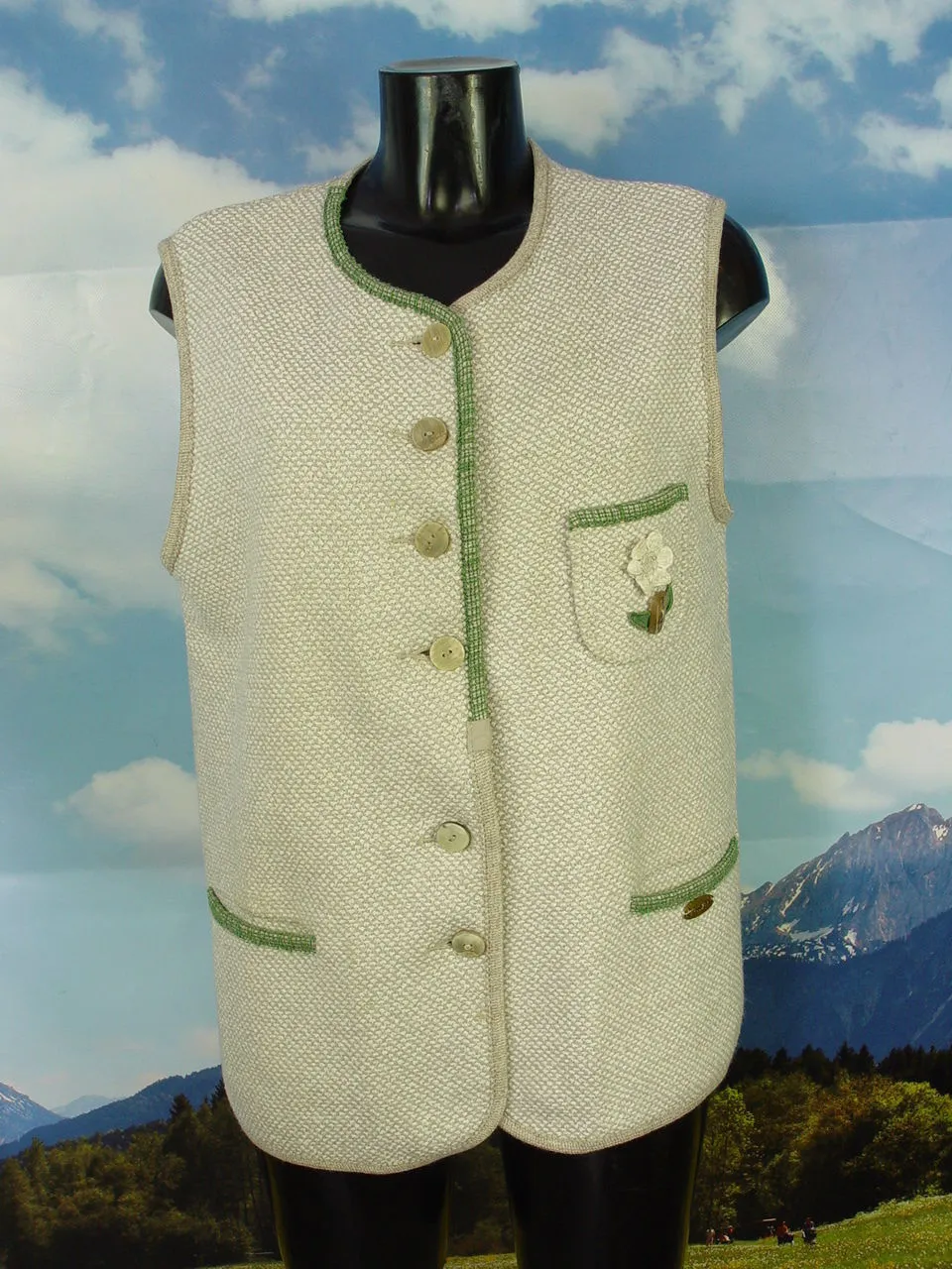 GIESSWEIN lange Weste neuwertig mit Blümchen-Applikation Trachtenweste Gr.38/40