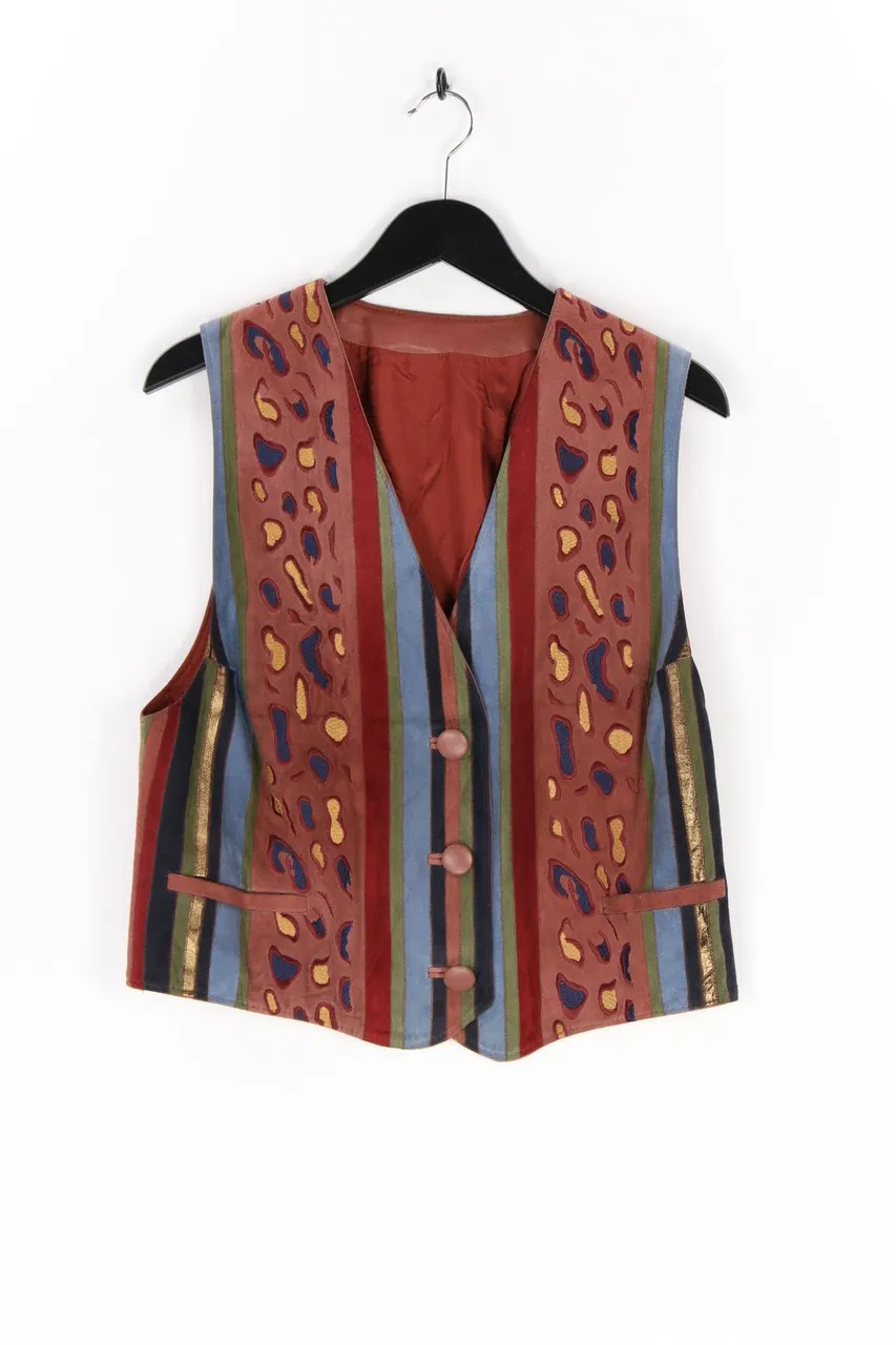 K\u00fcbler - Vintage-Weste aus Leder mit Stickereien - L
