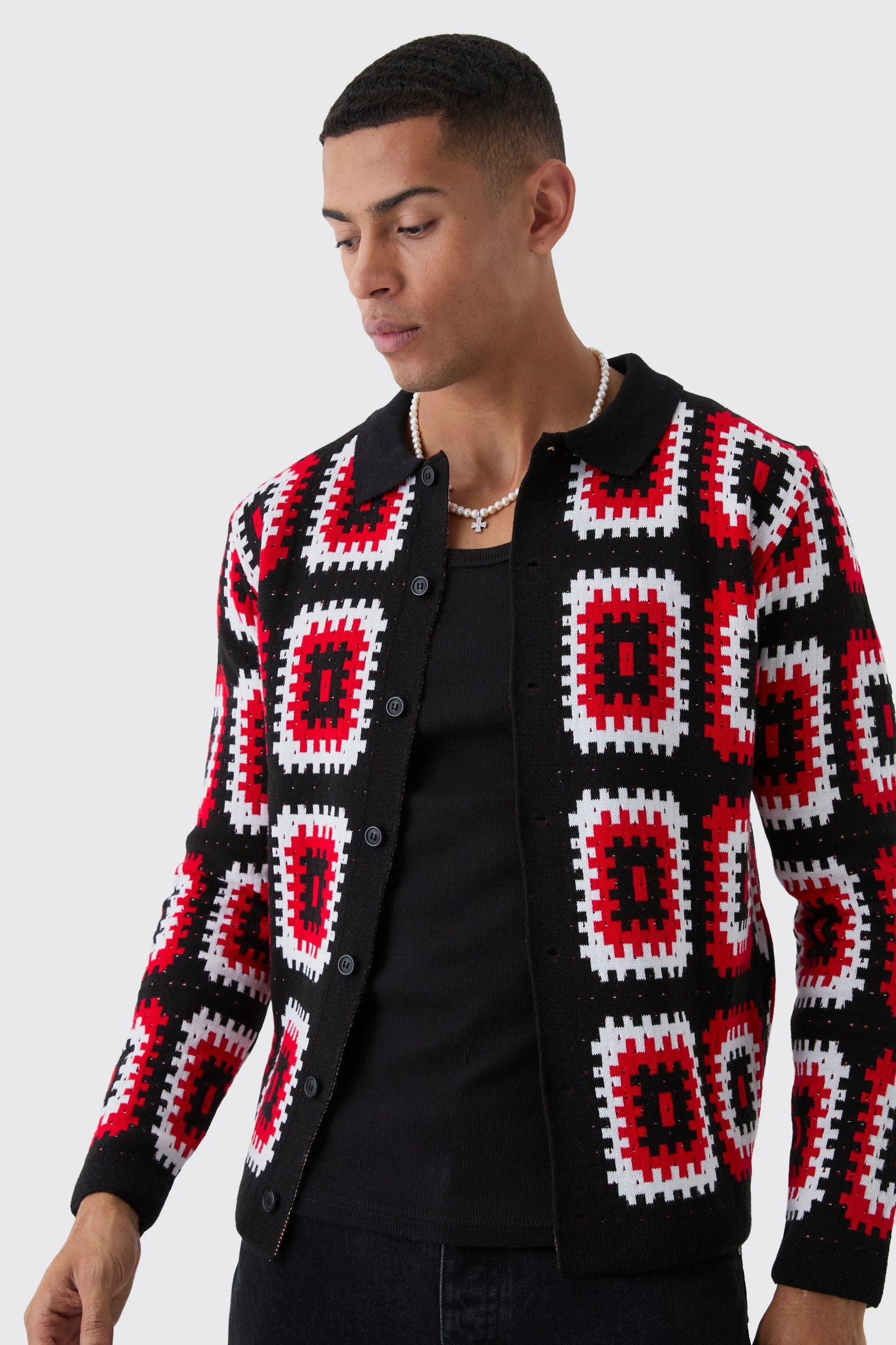Langärmliges gehäkeltes Overshirt