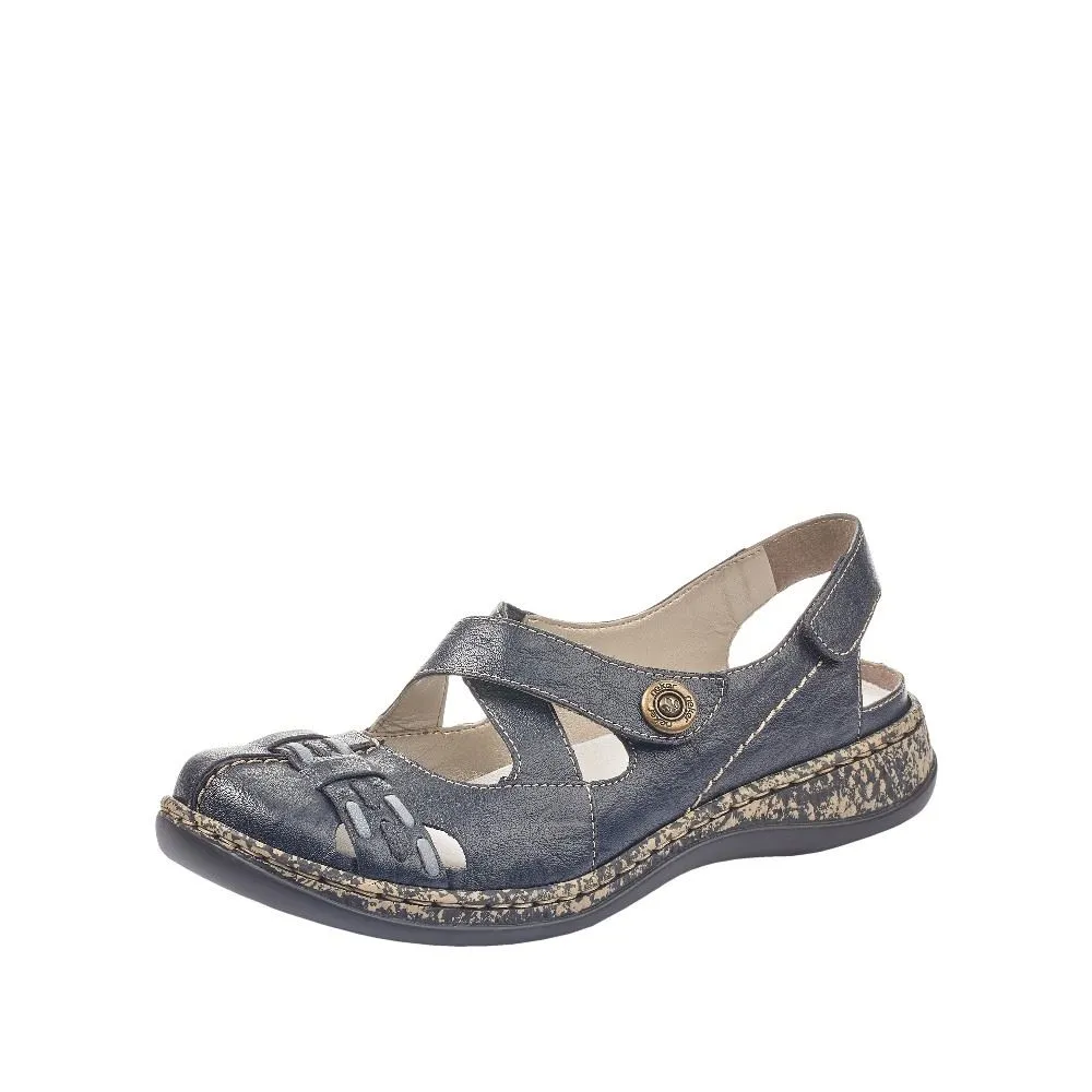 Rieker Antistress Slipper Sling Sandale Leder Klettverschluss blau S12 46377-14