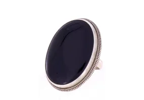 Ring großer Black Onyx Chalcedon schwarz filigrane Fassung Silber Größe 62 – 10