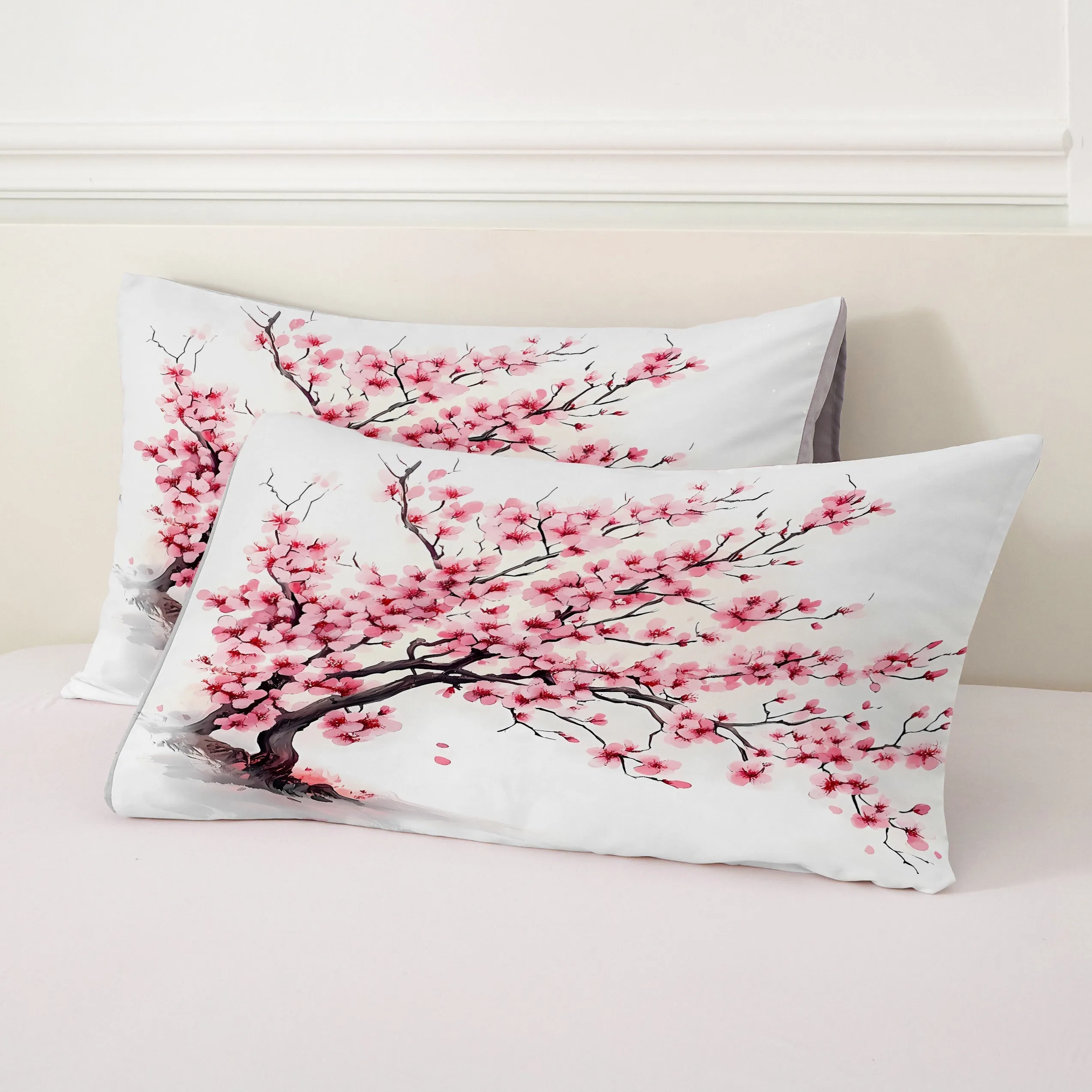 Sakura Bettwäsche-Set – Romantisches Kirschblüten-Design, Weich, 2–3 Teile