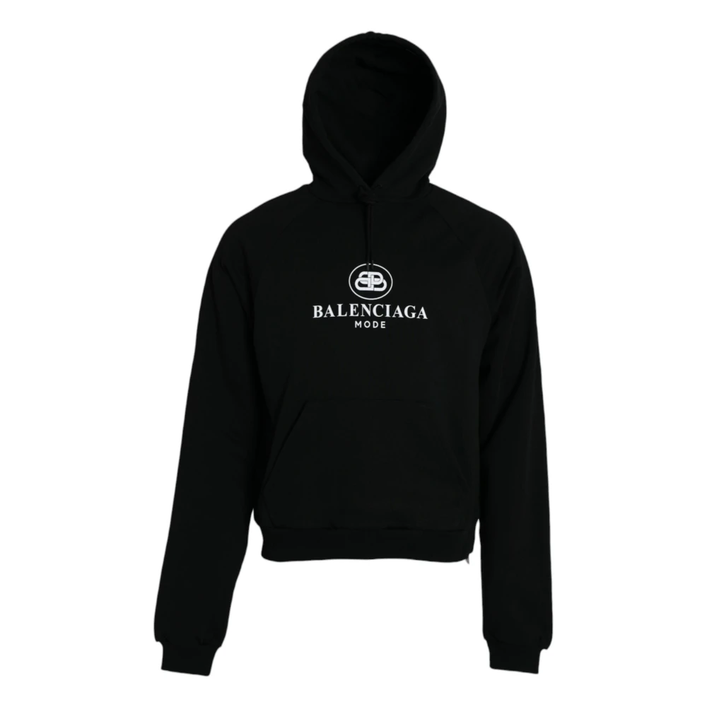 Schwarzer Baumwoll-Logo-Kapuzenpullover