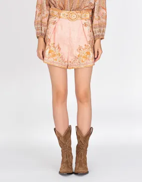 ZIMMERMANN Acacia Tuck Cream Pink Multi // Gemusterte Leinen-Shorts 